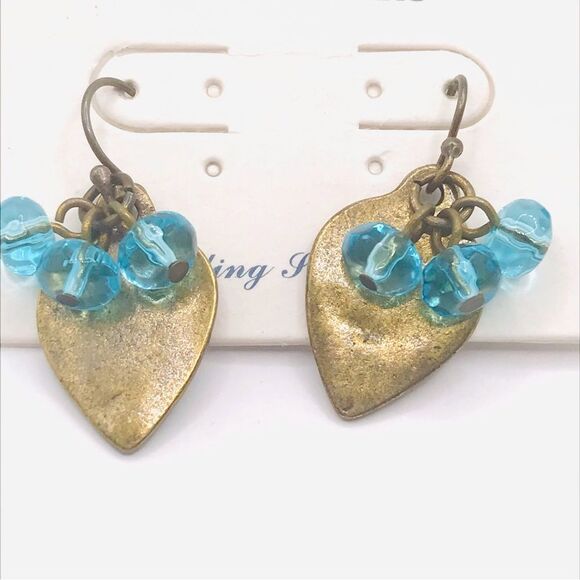 American Eagle Outfitters Gold and Blue Tear Drop Dangle Earrings - Picture 2 of 4